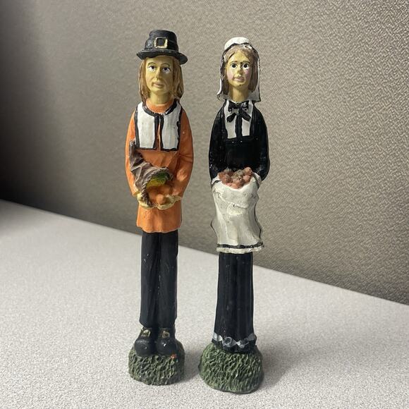 Set of 2 Harvest Pilgrim Figurines Resin THANKSGIVING Fall Decor 5.75”‎ - Picture 1 of 5